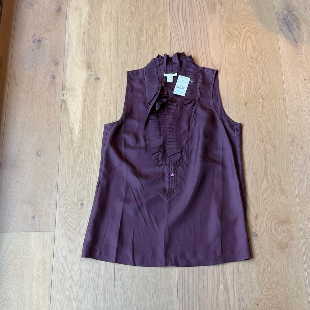 J. Crew Plum Sleeveless Ruffle Blouse